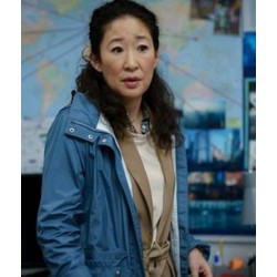 Sandra Oh Killing Eve Season 03 Polastri Blue Hooded Coat